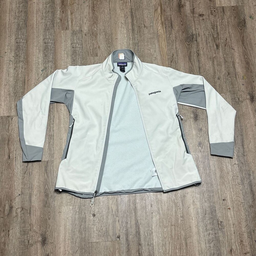 Womens Patagonia Adze Hybrid Jacket Size M Light Gray Polartec Softshell Zip